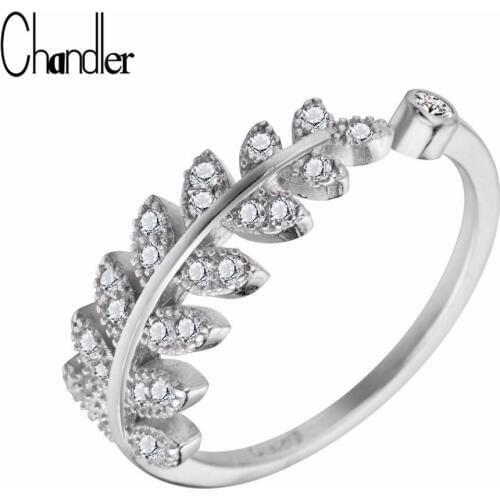 Chandler Original White CZ Crystal Leaves Leaf Rings For Women Open Heart Love Bague Sell On Alibaba-express