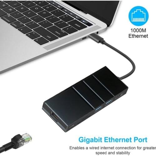 Type C To 4K HDMI-compatible Video Converter 1000Mbps Gigabit Ethernet Lan Cable Adapter USB 3.0 HUB Card Reader for Macbook PC