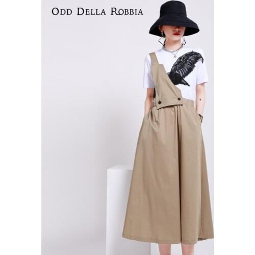 OddDellaRobbia 2021 Summer Women One-Shoulder Detachable Strap Dress Mid-Length Solid Color Elastic Waist Dress Streetwear 1413