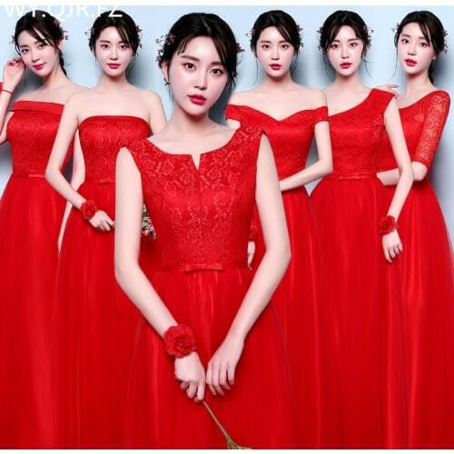 YNHS#Red Bridesmaid dresses graduation long dinner dress girl new beanpaste wedding party dress 2019 prom gown fashion women