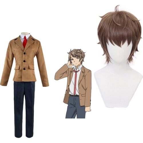 Rascal Does Not Dream of Bunny Girl Senpai Mens Azusagawa Sakuta Cosplay Costumes Azusagawa Sakuta Brown Styled Wigs