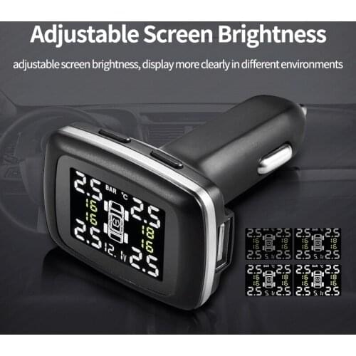 Rechargeable Tire Pressure Alarm Monitor System Screen Angle Adjustable C110 TPMS Tyre Pressure Temperature Warning
