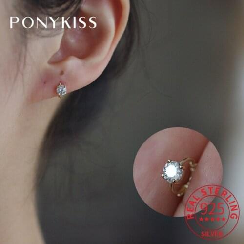 PONYKISS Trendy S925 Sterling Silver Four Prong Square Zircon14K Gold Buckle Earrings For Women Cute Fine Jewelry Drop Shipping
