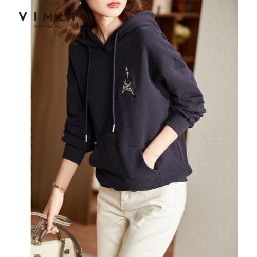 Vimly Sweatshirt For Women 2020 Autumn Winter Cotton Casual Embroidery Loose Thick Warm Hoodies Female Pullover Sudaderas F9007