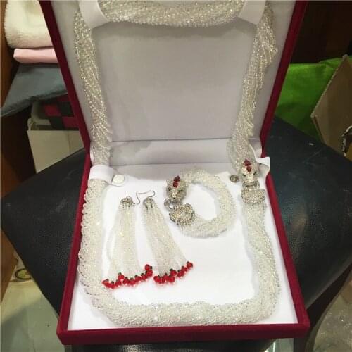 Leopard head clasp DIY accessory white glass crystal necklace bracelet earrings set welcome custom colors fashion jewelry