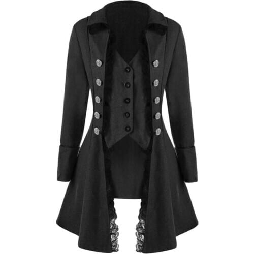 2020 New Womens Steampunk Retro Tailcoat Corset Rock Jacket Leisure Time Solid Color Self Cultivation Show Thin Long Windbreaker