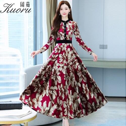 Size S-4XL Autumn New Midi Dress 2021 Red Long Sleeve Dresses For Women Party Gold Velvet Stand-UP Collar Blue Vestidos Largos