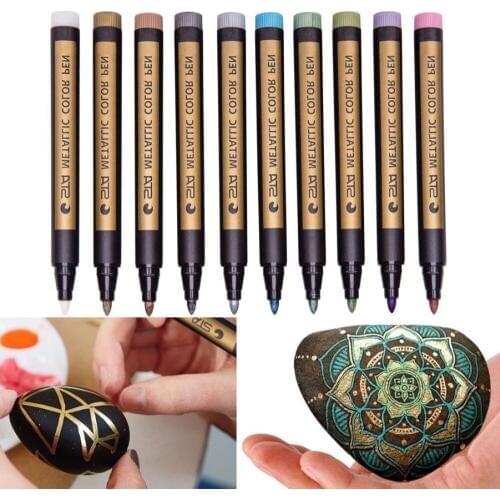 10 Assorted Colored Metallic Permanent Paint Markers Pens Fine Point For Rock Glass Metal Wood Glass DIY Photo Album Drarwing