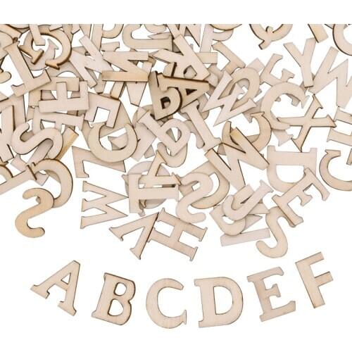 100Pcs Mixed Letters Number Wood Chips Craft Embellishments Wooden Scrapbooking DIY Art Wedding Party Decoration