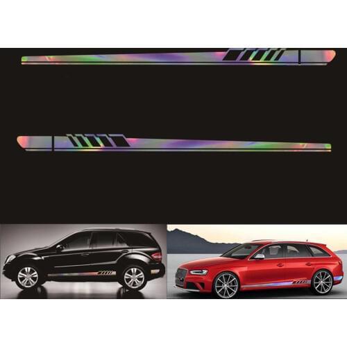 2Pcs Car Stripe Laser Sticker Both Side Body Vinyl Decal Sports Racing Race Car Long Stripe Decals