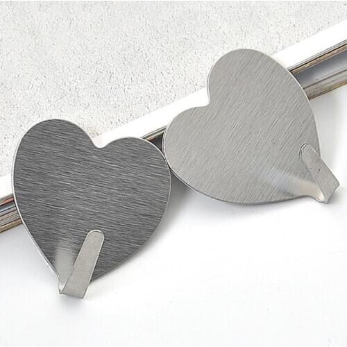 200pcs Love Heart Decorative Hooks For Key Bathroom Towel Clothes Organizer Holder Stainless Steel Sticky Wall Hook NO144