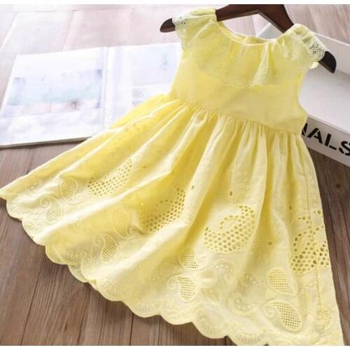 2021 Summer Baby Girls Yellow Dress, Princess Kids Cute Clothing, 5 pieces/lot, Wholesale