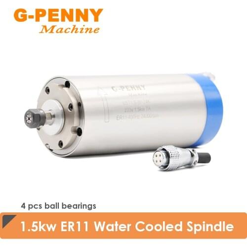 1.5kw ER11 220v/380v Water cooled spindle motor 80*200mm 4 pcs ball bearings 0~24000rpm Accuracy 0.01mm for CNC wood working