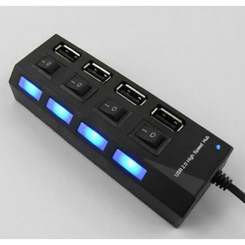 4 Ports USB2.0 Hub Expansion Splitter Individual On/Off Switch and LED PC Laptop with 50cm Cable