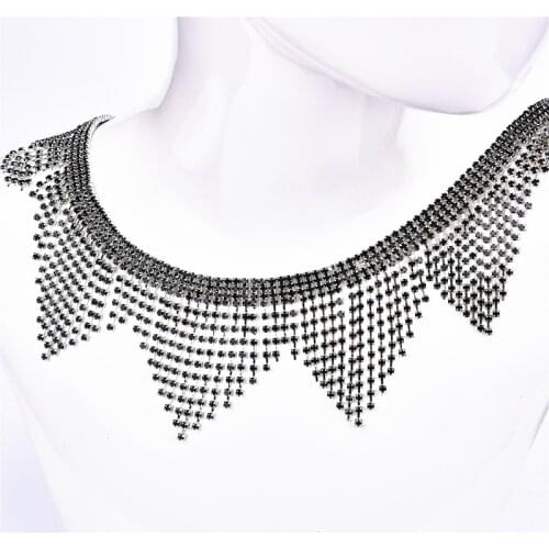 7cm width 1yards/lot rhinestone dance black crystal chain,Tassels decoration sew on garment rhinestone banding Necklace trim