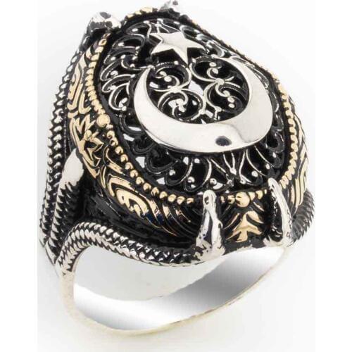 925 Sterling Silver Ring for Men with Moon Star Symbol and Claw Design