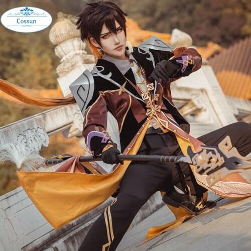 Anime! Genshin Impact Zhongli Game Suit Gorgeous Handsome Uniform Cosplay Costume Halloween Carnival Party Outfit Men 2021 NEW