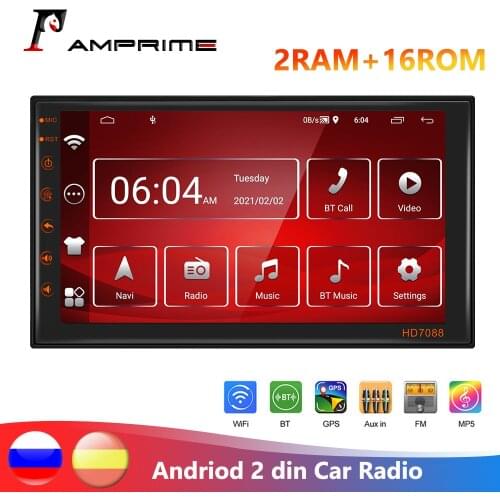 AMPrime Android 2din Car Radio Stereo Receiver GPS WIFI 7 Inch radio Buil-in Bluetooth For Toyota Nissan Volkswagen Support DVR
