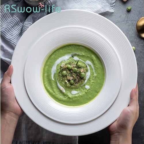 Pure White Ceramic Plate Simple Western Pasta Plates Salad Disc Tableware Straw Hat Soup Plate For Kitchen Supplies