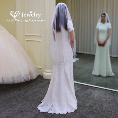 CC Wedding Veil Women Accessories Bridal Long Veils Engagement Hair Ornaments 100% Handmade One Layer With Combs Pearl Edge V684