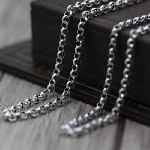Solid 925 Sterling Silver Thai Men Women loop chain necklace A5302