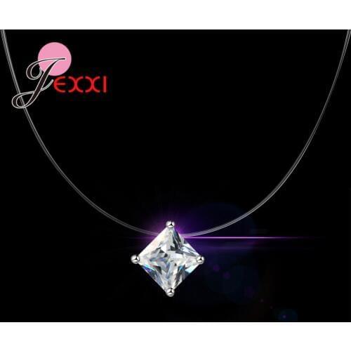Top Quality Geometry Pendant Necklace 925 Sterling Silver 4 Claw Cubic Zircon Jewelry Clear Fishing Line Choker 8 Color