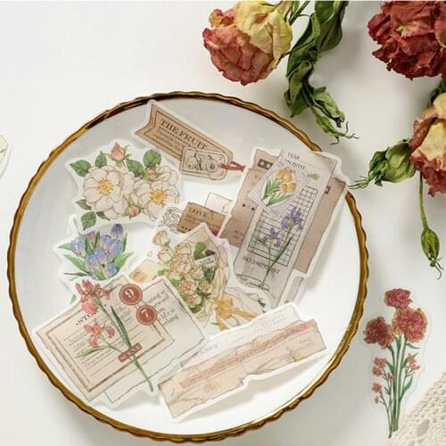 Vintage Flower Room Old Things Series Sticker DIY Scrapbook Bottom Collage Phone Case Diary Album Gift Packaging Decoration