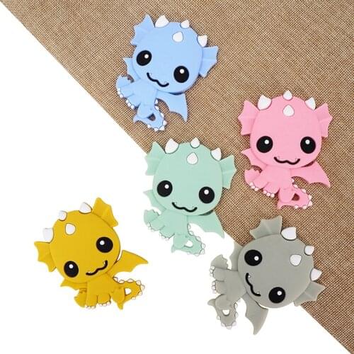 Chenkai 10PCS Silicone Baby Dragon Teether Smoothing Pacifier For Baby Sensory Nursing Necklace Bracelet Jewelry Accessories