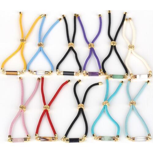 Dankaishi Long Tube Spacer Natural Stone Charm Bracelet Adjustable Macrame Rope Chain Link Bracelet Bangle for Girl Birthday Gif