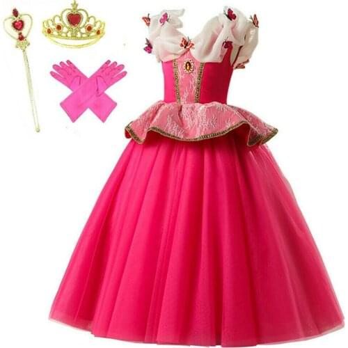 Kids Girls Princess Sleeping Beauty Dress Up Wedding Pageant Party Costume Age 4-10 Years