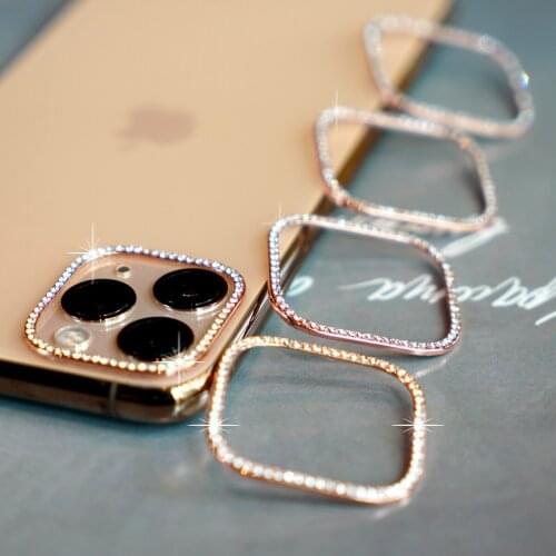 For iPhone 11 Pro Max 6s 7 8 Plus X XR XS Max Rhinestone Diamond Round Metal Rear Camera Lens Protection Cover Glitter Bling