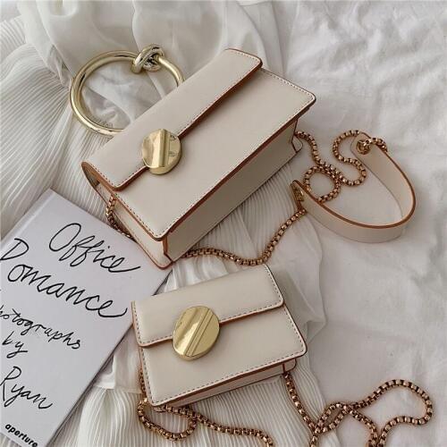 Elegant Female Metal Ring Tote bag Fashion New Quality PU Leather Womens Designer Handbag Chain Shoulder Messenger bags X1-97