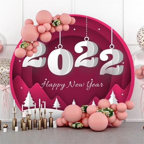 2022 Happy New Year Round Shape Backgrounds Photography Christmas Party Customized Photozone Poster Photo Backdrops