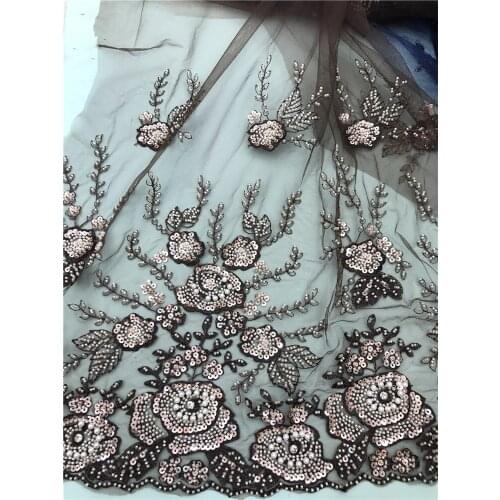 Exquisite heavy-duty beaded beaded flower embroidery, French tulle lace, suitable for ladies' fashionable party dresses