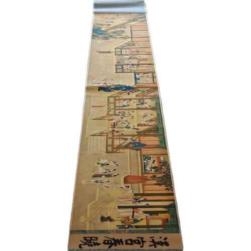 China Old Picture Paper Qiu Yings spring dawn of Han Palace Picture Long Scroll Painting