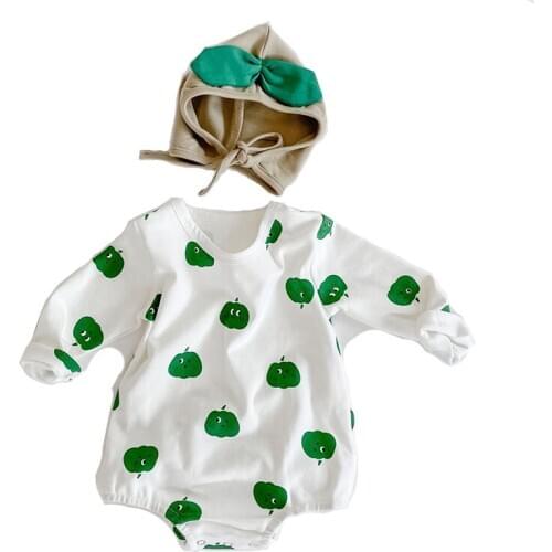 Infant Cute Fruit Print Baby Bodysuit 2020 Autumn New Girls Baby Bodysuits Newborn Boys Long Sleeve Clothes +Hat Twins Clothing