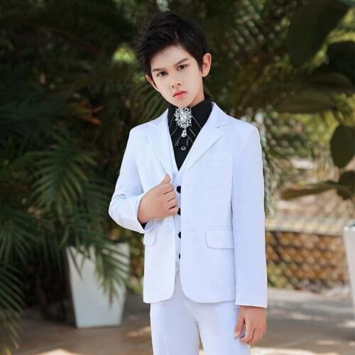 3PCS Kids Boys Suits White Blazer Formal wedding Tuxedos Teenager School Party Clothes Flower Boy Blazer Suit For boy
