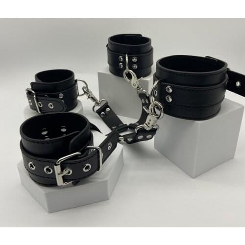 High Quality Leather Bdsm Bondage Handcuffs with SM Backhanded Restraint Leg for Men Women Fetish Slave Flirting Adult Sex Toys