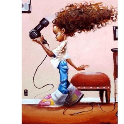 Square Round Diamond Embroidery African girl hair drier 5D DIY Diamond Painting Cross Stitch Diamond Mosaic Rhinestones L767