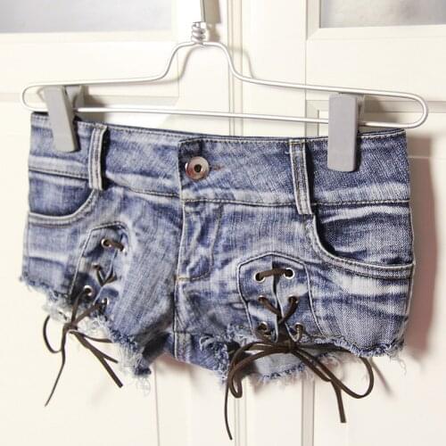2021 Summer New Cut Off Low Waist Sexy Bandage Denim Shorts For Women Skinny Denim Hot Shorts