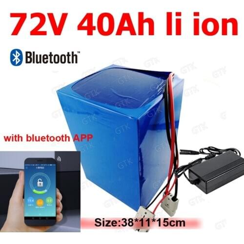 GTK 72v 40Ah li-ion battery bluetooth BMS APP lithium ion for 5000w 3000w bicycle scooter bike Motorcycle +5A charger