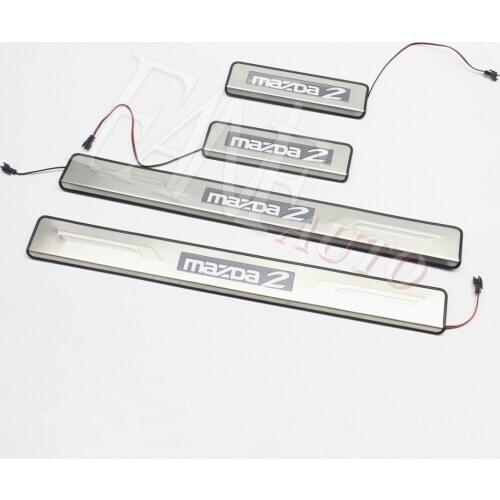 Stainless Steel Led Door Sill Scuff Plate Guard Sills Protector Trim For Mazda 2 Mazda2 2007-2020