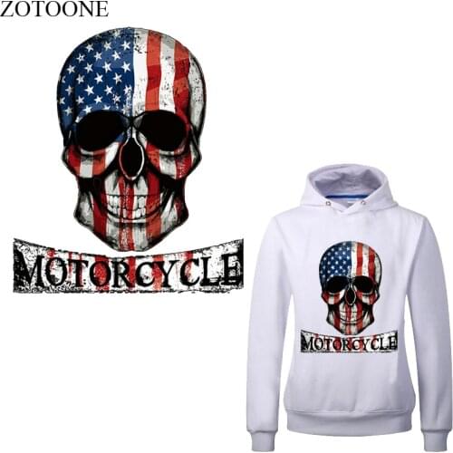 ZOTOONE Skull Patch Iron on US Flag Patches Diy Child T-shirt Thermal Transfer Motorcycle Patch for Clothing Heat Press E