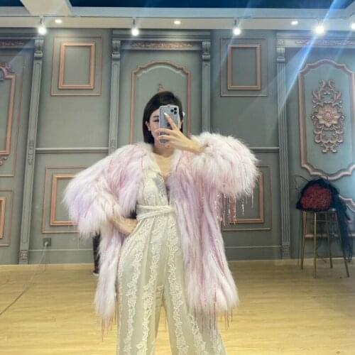 OFTBUY 2021 Brand Luxury Real Fur Coat Natural Raccoon Fur Knitted Outerwear Sequins Winter Jacket Women Thick Warm Streetwear