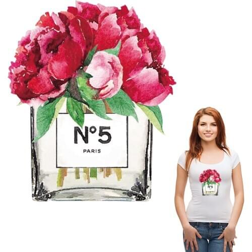 Perfume Flower Thermal Transfer Girl Gift T-Shirt Jeans Decoration Washable New Fashion Diy Heat Transfer Flower Applique