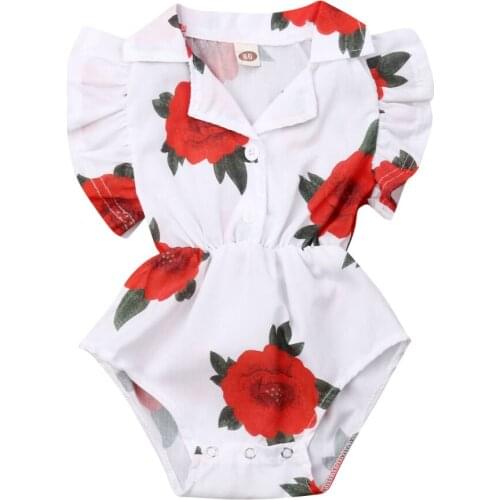 Newborn Infant Baby Girl Floral Button Short Sleeve Casual Bodysuit Jumpsuit Sunsuit Summer Clothes