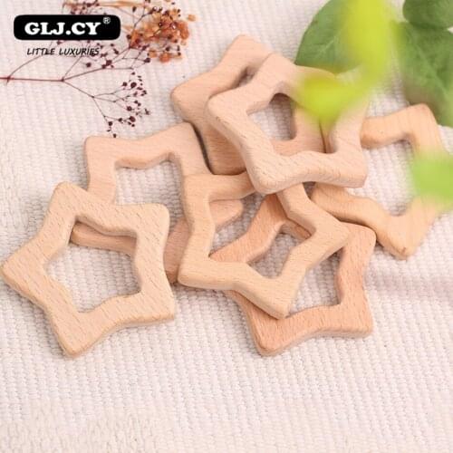 20pc Wooden Teether BPA Free Natural Beech Wood Childrens Toys Making Cartoon Star Shaped Baby Teether DIY accessories Gift