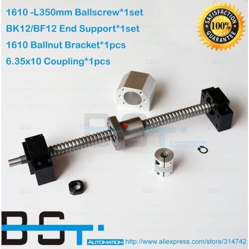 RM1610 -L350mm Ball screw with SFU1610 Ballnut + BK12 BF12 Support Unit + 1610 Nut Bracket + 6.35*10mm coupler