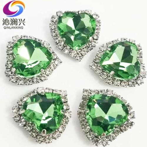 Silver bottom Light green top grade Crystal glass buckle,heart shape sew on rhinestones Diy/jewelry accessories 12mm/14mm/18mm