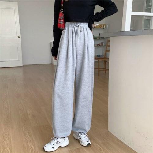 Gray Sweatpants For Women 2021 Autumn Baggy Fashion Oversize Sports Pants Black Straight Leg Trousers Female Joggers Streetwear